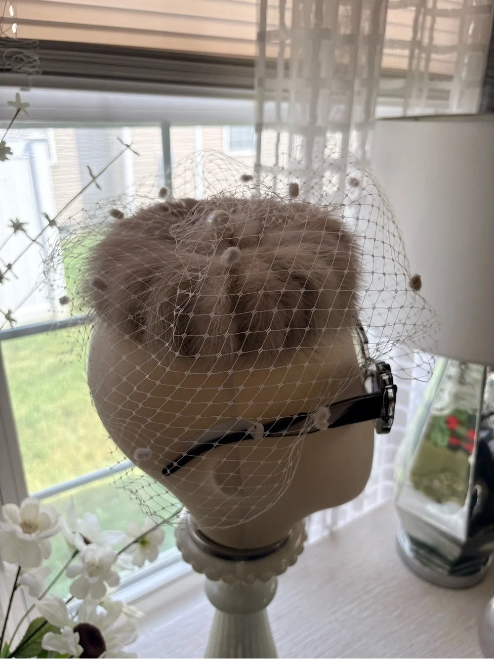 VTG Mink Fur Mesh Veil Fascinator Hat